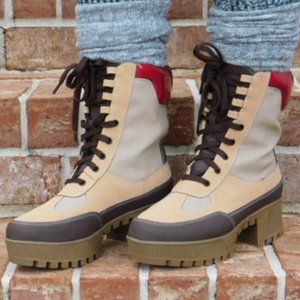 Pazzle Commander Platform Chunky Block Heel Combat Boots for Women (Natural)